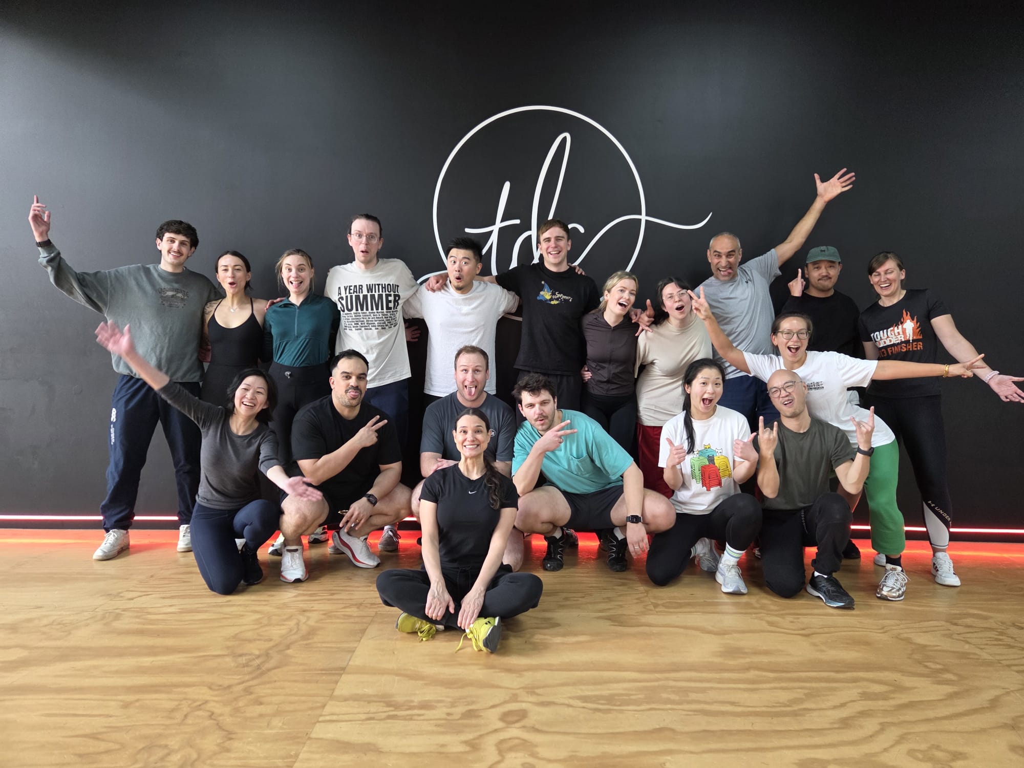 A corporate team having fun together during a Floor Session